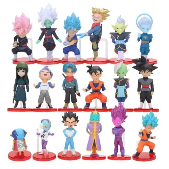 Аниме 18 шт./компл. Dragon Ball Super Saiyan Blue Son Goku Gohan Vegeta Trunks Mai Zamasu Black фигурка игрушки