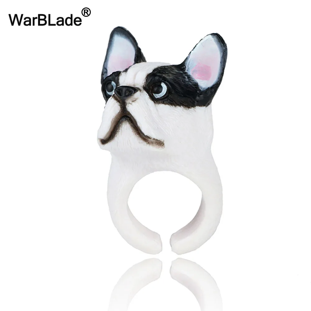 

WarBLade 3D Animal Finger Rings Lovely Bulldog Rings Cute Cat Dog Rabbit Tiger Cartoon Adjusted Cuff Ring For Women Jewelry Gift