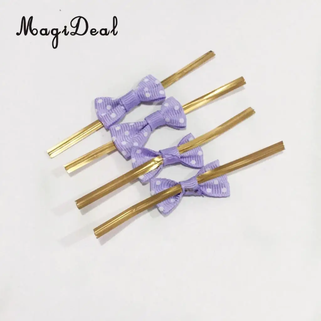 50pcs Cute Bowknot Metallic Twist Ties Wire  for Candy Lollipop Cake Pop Cello Paper Bag Sealing Gift Party Decor Supplies 8cm
