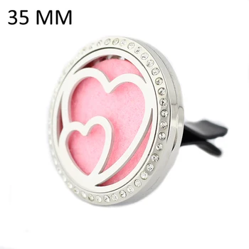 

35mm Stainless Steel rhinestone crystal double heart car essential oil aroma diffuser perfume locket vent clip