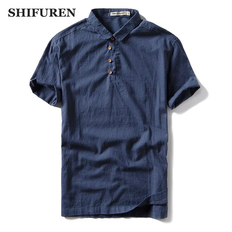 SHIFUREN Лето Для мужчин короткий рукав рубашки тонкий дышащий хлопок белье платье рубашки традиционный китайский Стиль мужской одежды