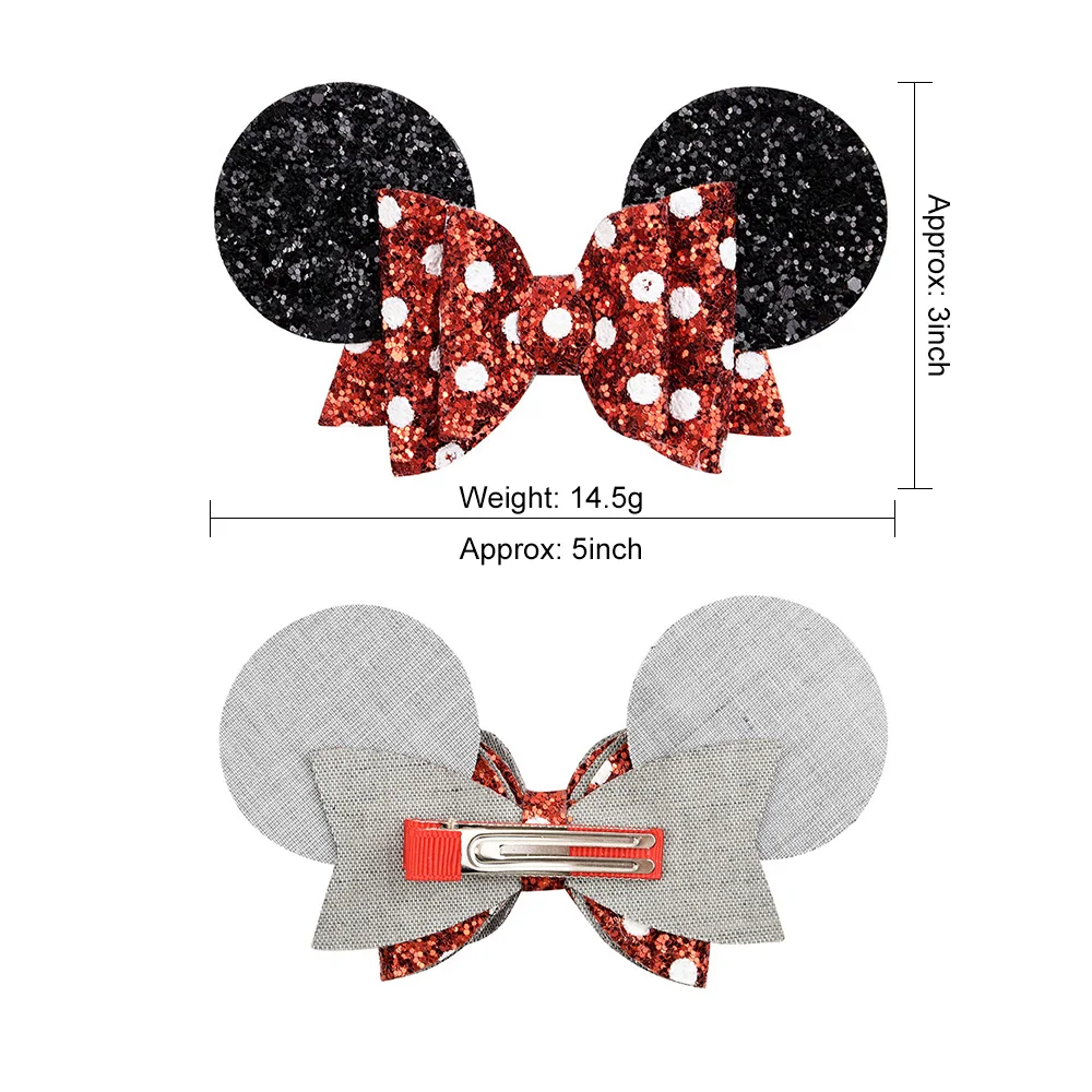 2 шт./партия, 5 дюймов, модный с блёстками банты с ушками мыши для детей, девочек, милые блестящие банты, детские заколки для волос аксессуары 017
