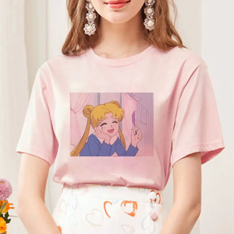 Summer 2019 New Arrival Cute Sailor Moon Anime Print Female Tshirt Japanese Clothes Harajuku Kawaii Women's T-Shirt Fashion Tops