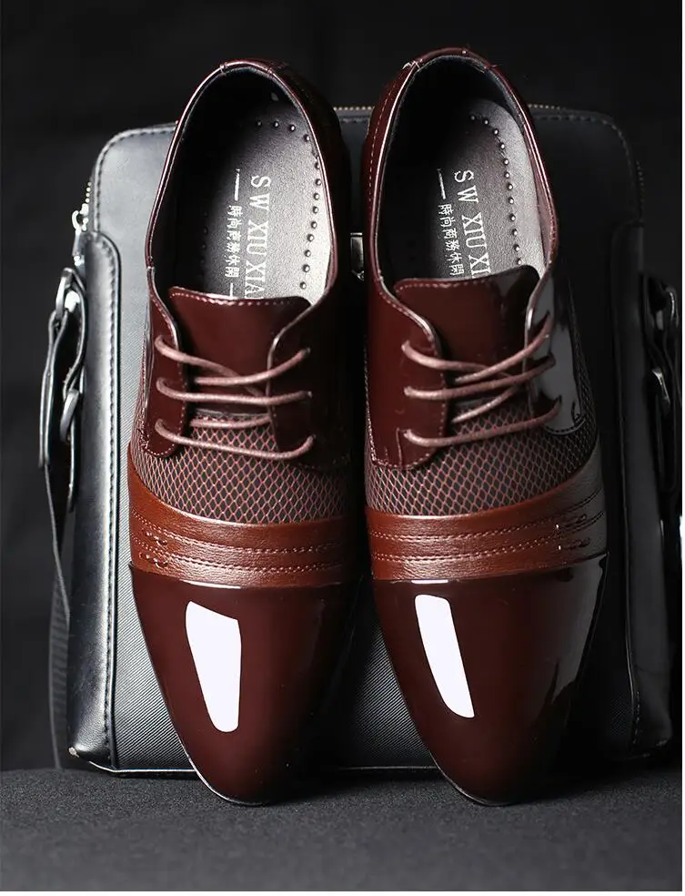 Мужские модельные туфли из лакированной кожи; свадебные туфли оксфорды; дизайнерские итальянские мужские туфли; Роскошные брендовые туфли дерби; большие размеры