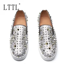 LTTL New Handmade Silver Glitter Loafers Men Slip On Rivets Sneakers Fashion Spikes Mens Shoes Casual Flats Luxury Loafer Shoes lttl new fashion rivets sneakers men leather shoes breathable lace up mens shoes casual flats handmade outdoor basic men shoes