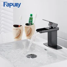 Fapully Basin Mixer Oil Rubbed Bronze Bathroom Sink Faucet With Hole Cover Deck Plate Square Waterfall Basin Mixer Tap automatic touchless sensor waterfall bathroom sink vessel faucet oil rubbed bronze with hole cover plate