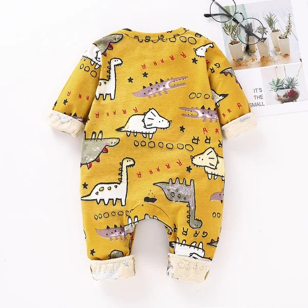 Милый динозавр принт для маленьких мальчиков и девочек Песочник Комбинезон хлопковый пижамный комплект для новорожденных детская одежда