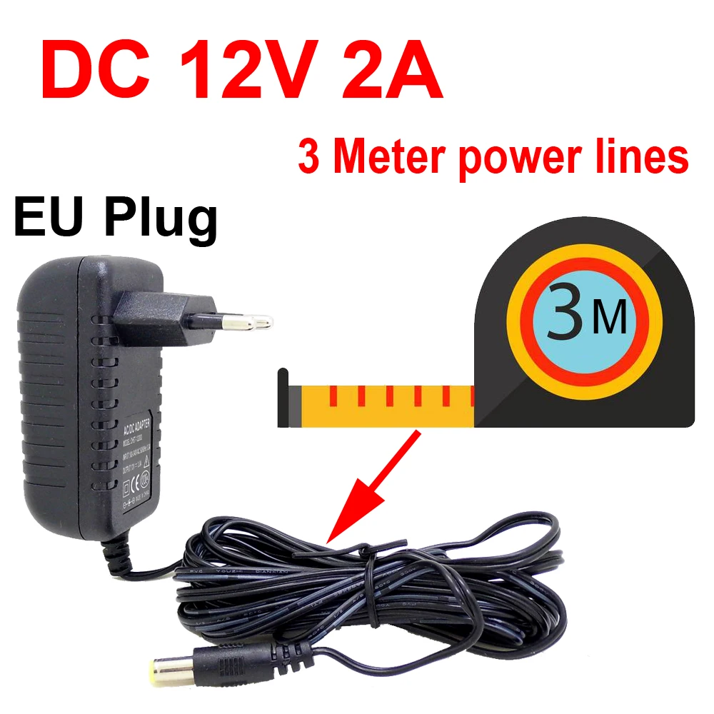  Camera Adapter Extension cord 3 Meters EU AC/DC Power adapter charger for CCTV Camera AC 100-240V D - 33032610812
