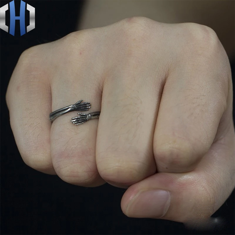 

Original Design Handmade Jewelry Hug Style 925 Silver Ring Personality Open Wild Ring Cool Accessories