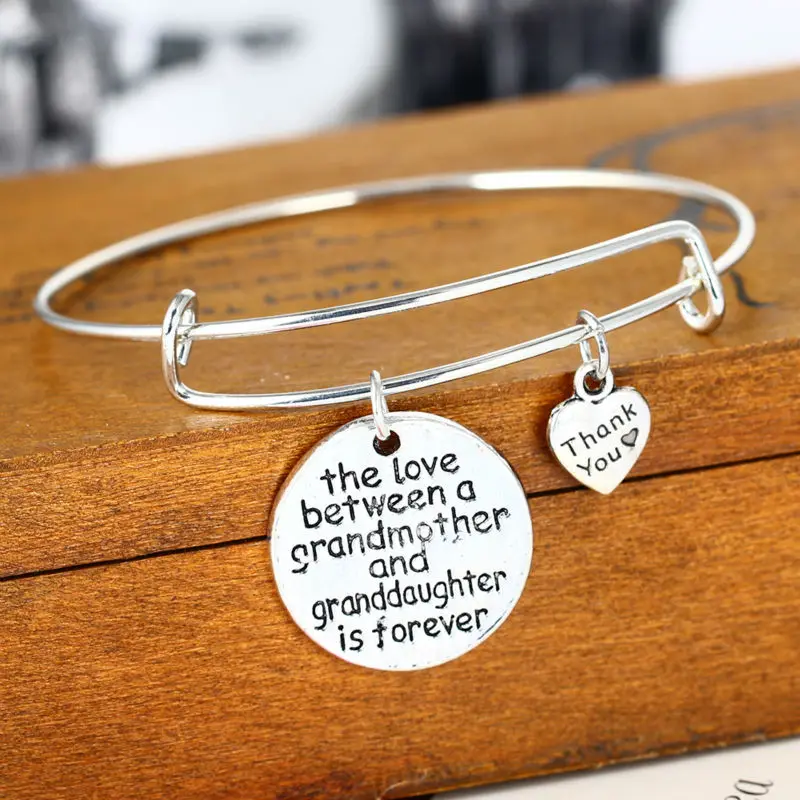 Grandmother Granddaughter Love Bangle Bracelet,Thanksgiving Day Gift,Birthday Gift,Love Jewelry