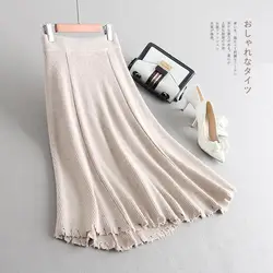 INNASOFAN юбка Женская осенне-зимняя трикотажная Плотная юбка с высокой талией Евро-американская модная юбка с однотонными кисточками