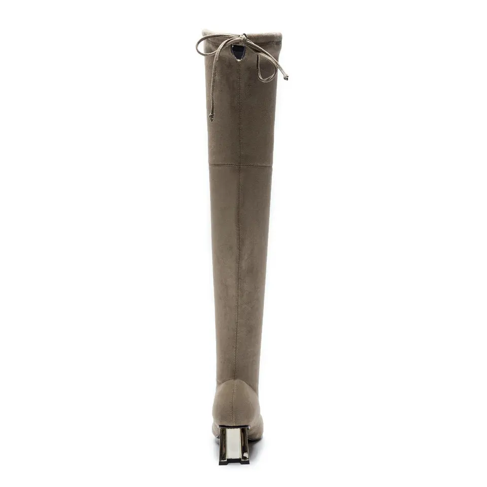 Rodilla Llegadas gris Sobre Mujer Las Zapatos Mujeres Estrecha Eshtonshero Negro Tacones La Señoras Punta Nuevo 34 Altos Motocicleta 40 De Spike Tamaño Botas khaki awBIn5x