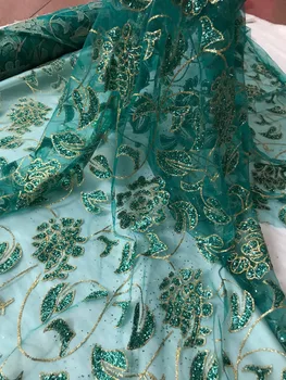 

David-6142 French Net Lace fabric for evening dress hot sale glued glitter French tulle Material Net Lace fabric