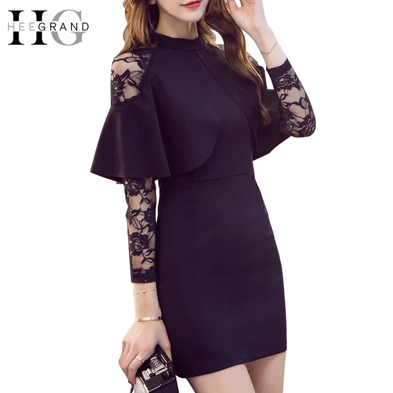 HEE GRAND 2018 Spring Women Black Dress Bandage Dresses Lace Elegant