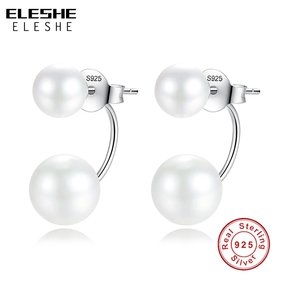 ELESHE Double Side Pear Stud Earring Fashion Jewelry Ball Stud Earrings for Wedding Jewelry Gift