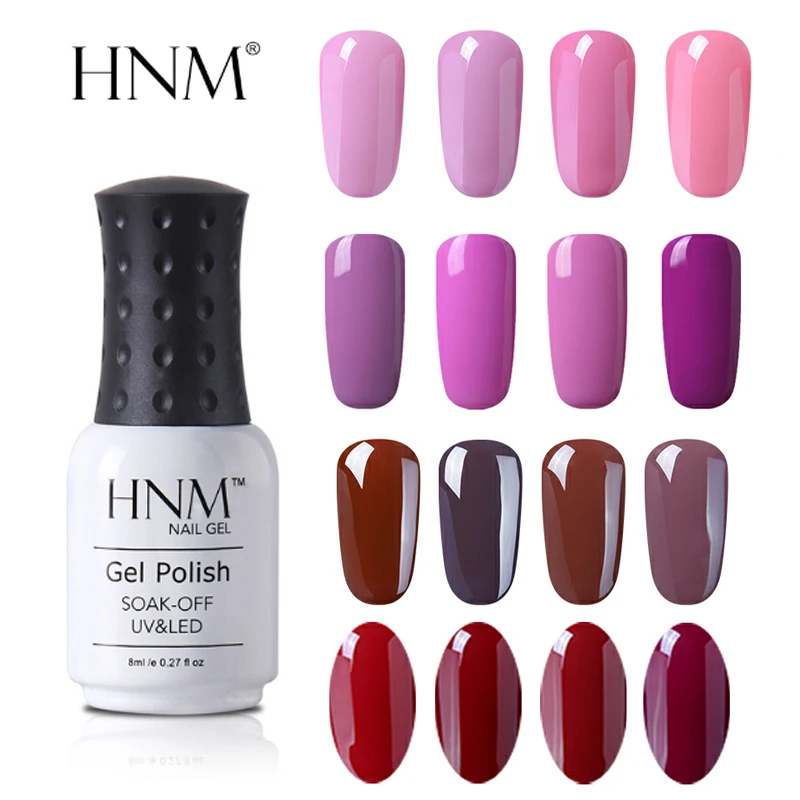 

HNM 8ml Gel Nail Polish Pure Color Soak Off UV LED Nail Gel Varnish Semi Permanent Soak-off Nail Art Decorations Hybrid Gellak