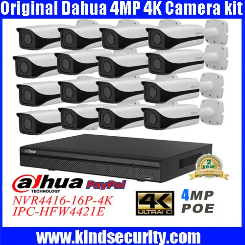 DAHUA 4K NVR4416 16P 4K IP Camera system Network video recorder DAHUA IPC HFW4421E 4MP HD