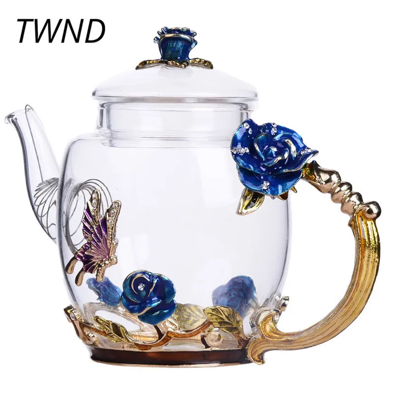 

300ML Enamel glass tea pot Europe style teapot creative kettle drinkware