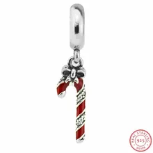 Сверкающий карамельный тростник Красивая подвеска с красными полосками DIY Fit PANDORA амулеты Серебро 925 для женщин Изготовление ювелирных изделий FL644