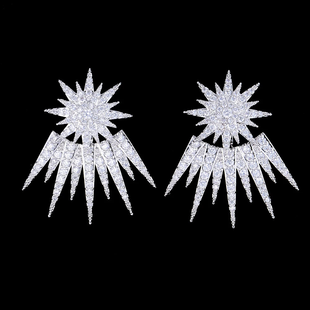 

Fashion Silver Color Fireworks Flash Full Cubic Zirconia Pendant Stud Earrings For Women Girls