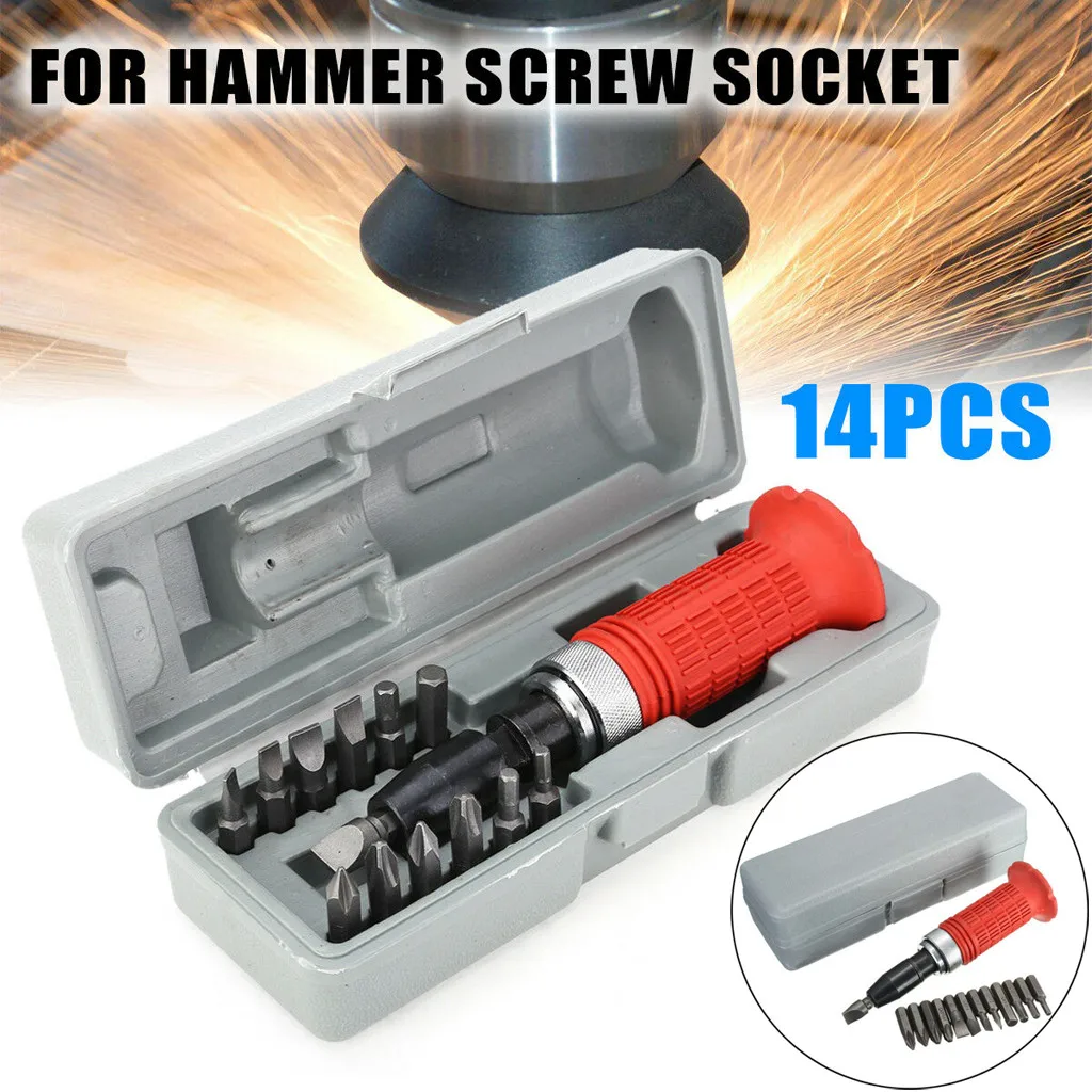 

14pcs 1/4inch Driver Hammer Car repair Tool Impact Screwdriver Screw Socket Drive Set with Bits car accessories Multipurpose 0.8