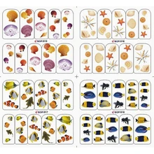 4 упаковки/партия, морская раковина, рыба, морская звезда, тату для ногтей, наклейка на ногти, BOP015-018