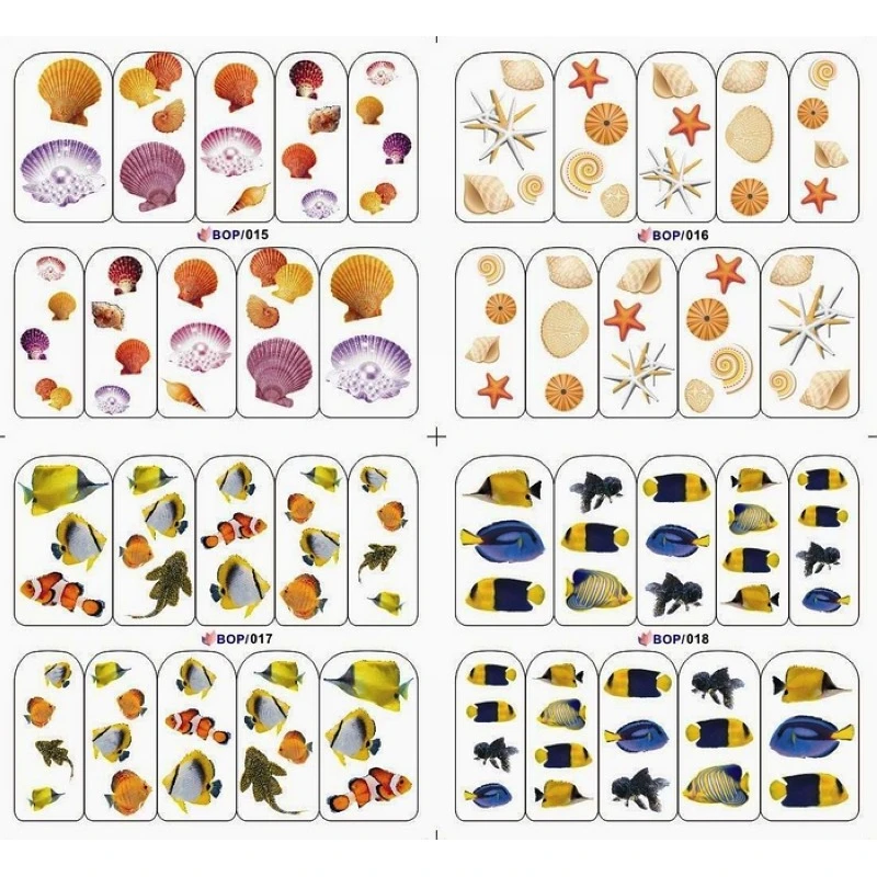 

4 PACKS / LOT MARINE CONCH FISH SEA STAR NAIL TATTOOS STICKER WATER DECAL NAIL ART BOP015-018