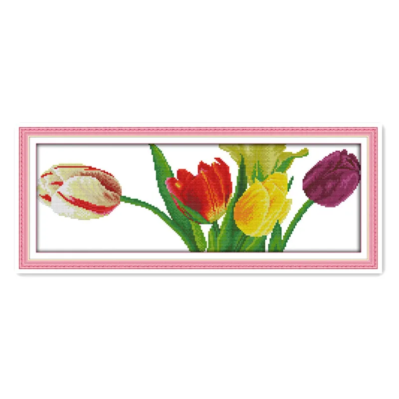 Gorgeous Tulip Flowers Simple Modern Cross Stitch Kit Plant 11CT 14C Handmade Embroidery Crafts Decoration | Дом и сад