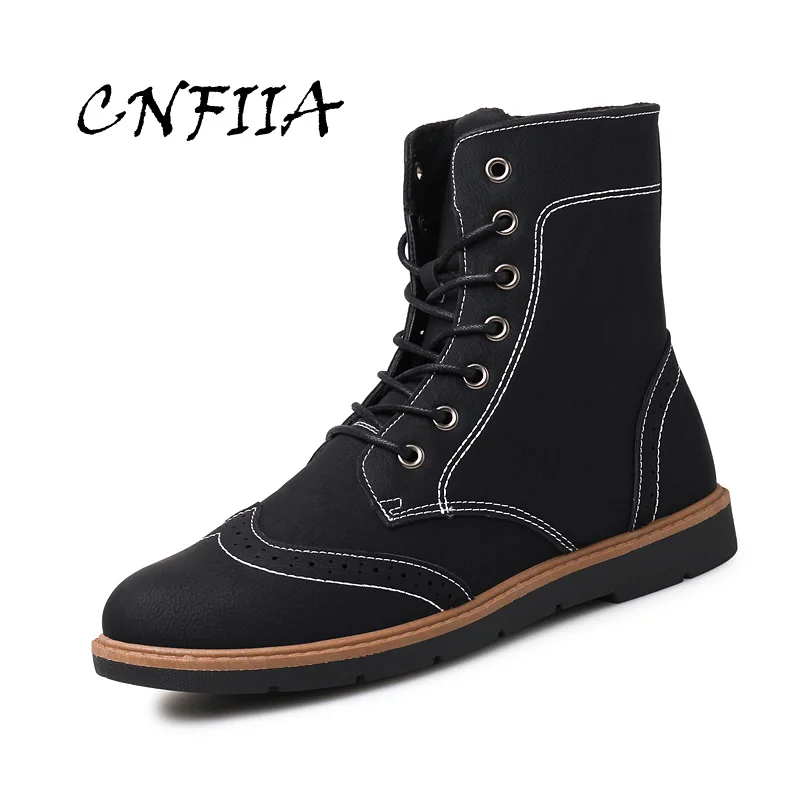 

CNFIIA Men Boots Male Motocycle Boots Fashion Lace Up Army Boots 2018 Autumn Winter New Black Man Combat Shoes Casual Waterproof