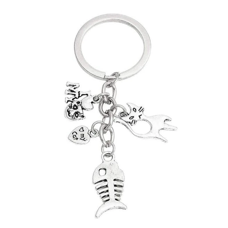 Pet Cat fish Bones Love my Cat брелок с подвесками для ключей модная сумка цепочка брелок сплав серебряные ювелирные изделия унисекс подарок