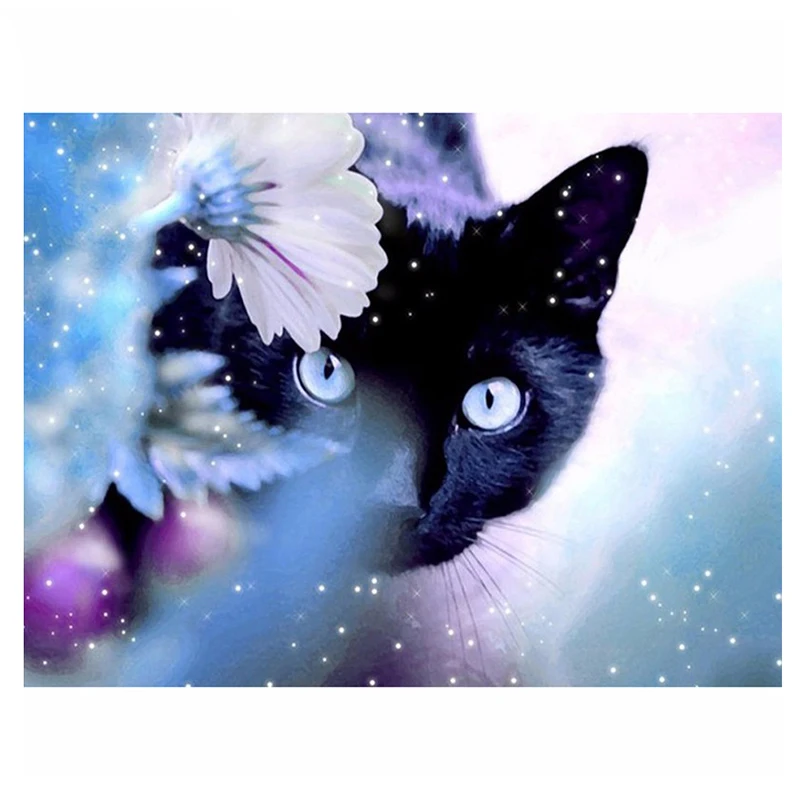 

Full Round Diamond 5D DIY Diamond Painting "Animal Black Cat" Embroidery Cross Stitch Rhinestone Mosaic Painting Decor Gift