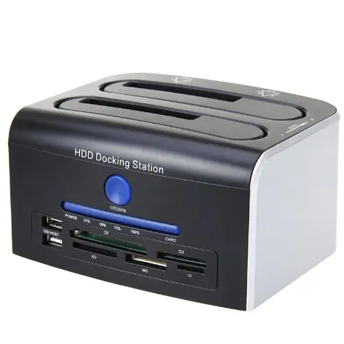 

HBUDS 2.5" 3.5" Dual SATA USB 2.0 USB 3.0 OTB/OTC 5 in 1 Card Reader HDD Docking Station
