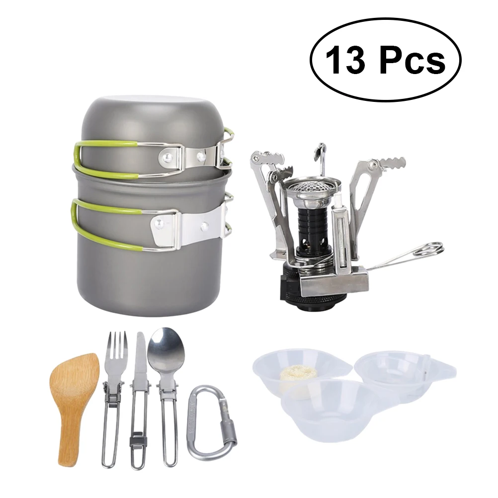 

13-Piece Durable Lightweight Nonstick Stackable Compact Camping Mess Kit Camping Cookware Set for Backpacking Hiking