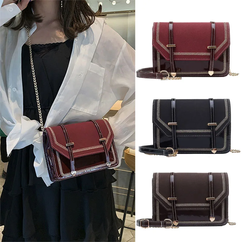 

Crossbody Single Shoulder Bag Double PU Leather Buckle Rectangle Handbag with Golden Chain Strap KA-BEST