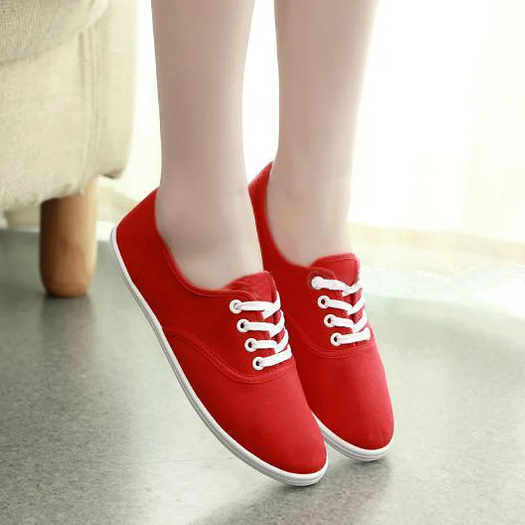 Женская парусиновая обувь новые модные удобные светильник на плоской подошве женская обувь 12 видов цветов Женская обувь на плоской подошве Дамская обувь - Цвет: Red