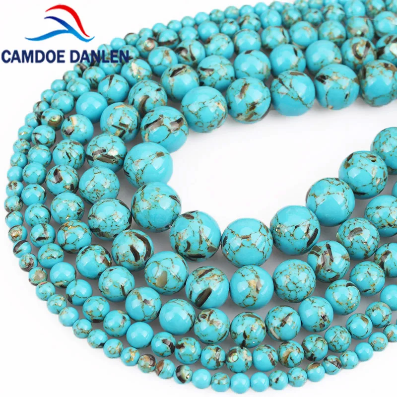 

Natural Shell Howlite Beads Blue Turquoises Shell Black Flecks Round Loose Beads 4 6 8 10 12mm DIY For Bracelet Jewelry Making