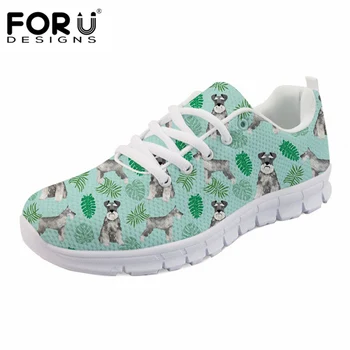 

FORUDESIGNS Flats Cute Schnauzer Dog Printed Women Shoes Casual Lace-up Sneakers Air Mesh Gril Woman Tenis Feminino Zapatos Muje