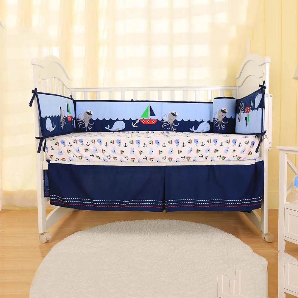 Детское постельное белье четырех частей Детская кровать аксессуары реактивной одеяло с принтом прикроватные юбка Детская кровать