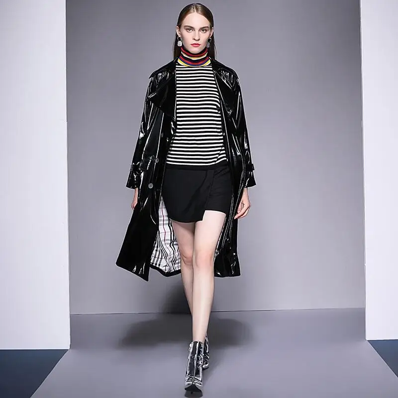 Solide Double Et Femmes Manteau Tranchée Hiver Breasted Black De 2018 Couleur Lumineux Mode Noir Automne UPt8qngw