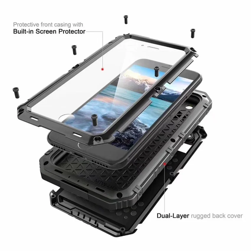 3 Proofings Armor Case Waterproof  For iphone X 8 Metal Aluminum Dirt Shock IP5 Case For iPhone 6 6s 7 8 Plus Heavy Rugged Cover (14)