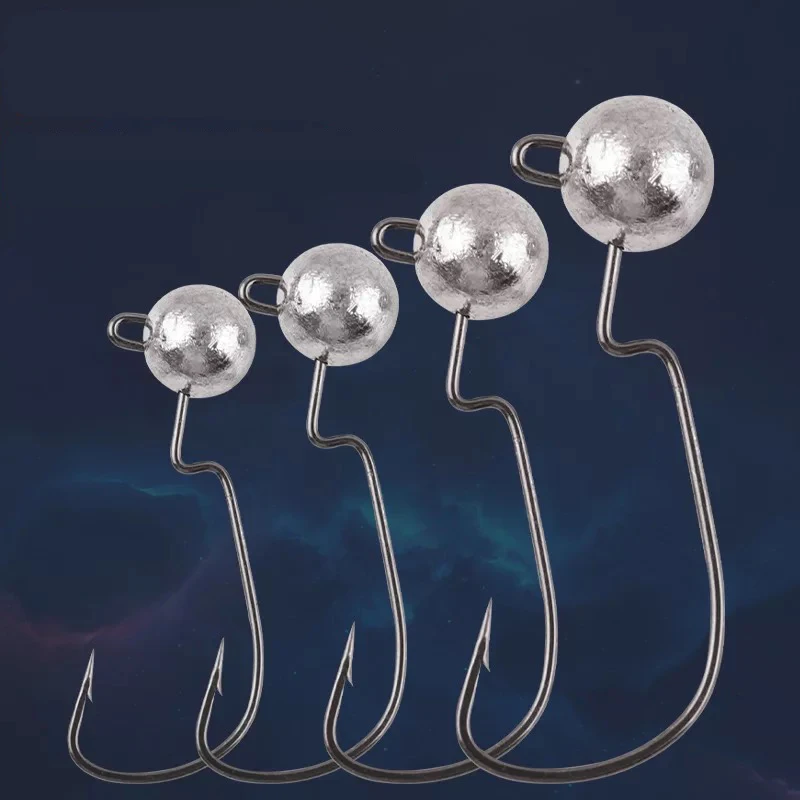 

5pcs 1/0#-4/0# Offset Worm Hook With Round Lead Sinker Fishing Hook High Carbon Steel Jig Crank Hook Carp Anzol Fishhook