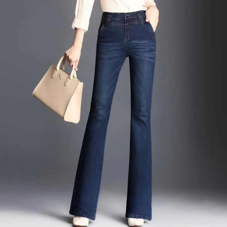 

Free Shipping YY New Spring Autumn Fashion Jeans Women High Waist Long Pants Front Zipper Pockets Lady Flare Casual Jeans 26-33