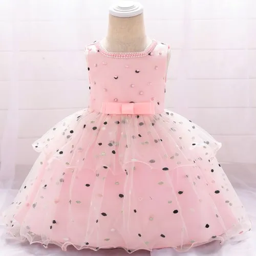Платье для маленьких девочек; платья для крещения с бусинами и цветами для девочек; элегантные вечерние платья для первого дня рождения; одежда для малышей на свадьбу - Цвет: orange pink bow