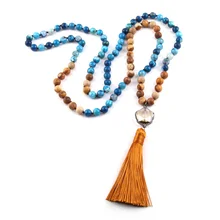 Hand-Knotted White Howlite-Black Onyx-Agate Meditation Healing Mala with Silk Tassel and Om Charm