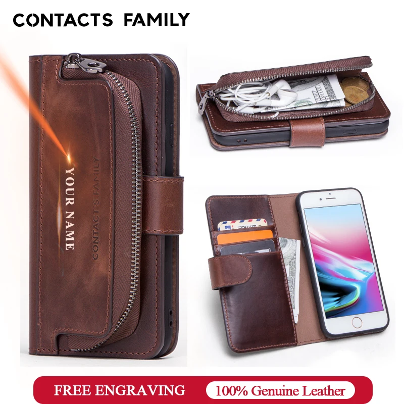 

Luxury Crazy Horse Leather Flip Case For iPhone 7 8 Card Holder Cover Coque Fundas For iPhone 7 8 Zipper Coin Pocket Phone Case