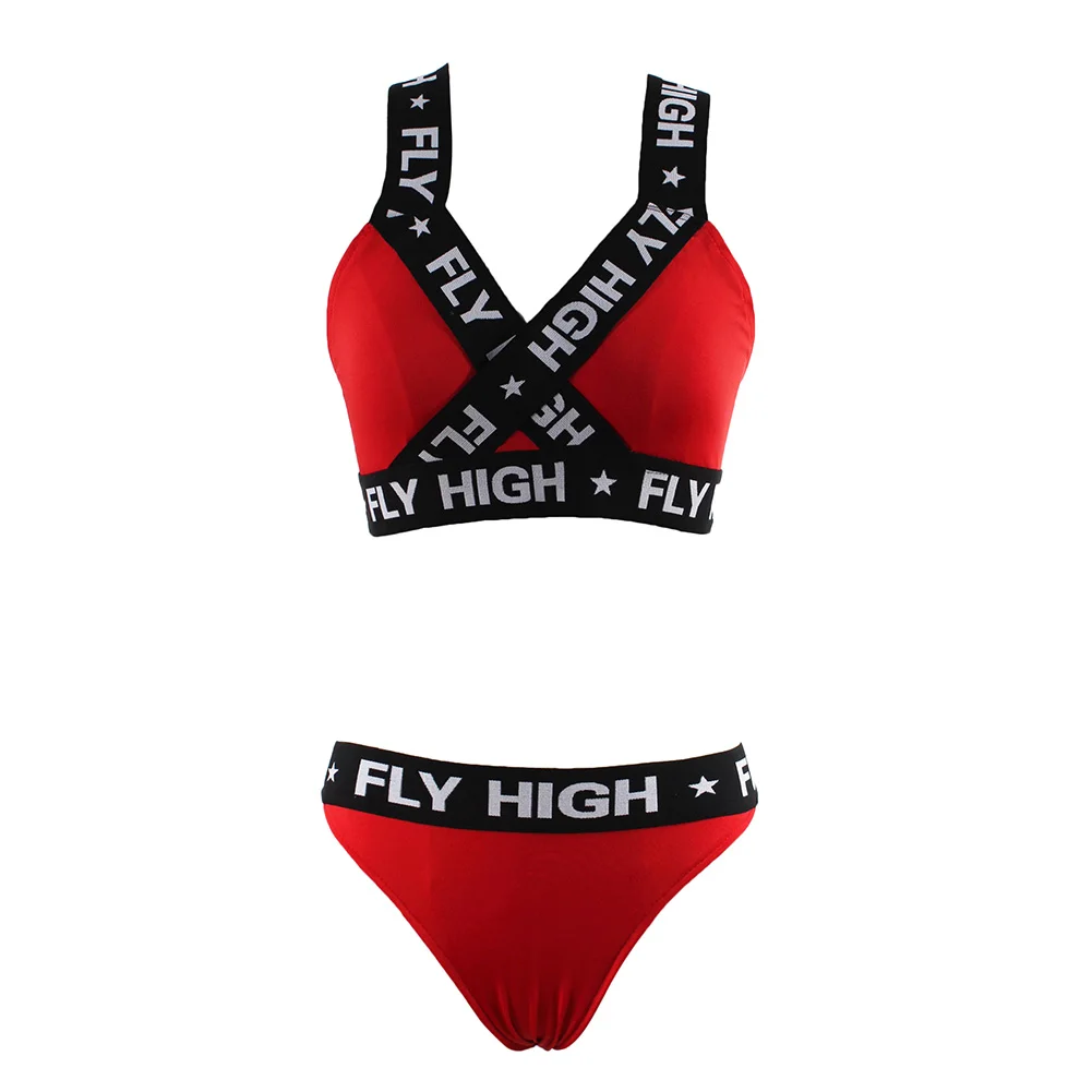 

Sexy Women Bra Set Panties Briefs Letter Print Backless Sleeveless Bodycon Underwear Suit Set Soutien Gorge Undergarments 2019