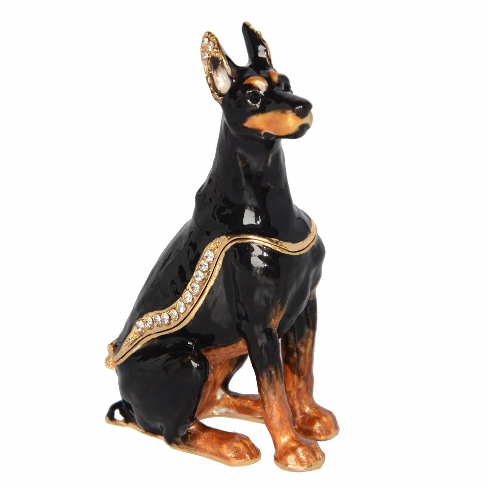 Собака добермана, собака добермана, украшенная драгоценными камнями, на шарнирах, безделушка, коробка для любителей собак, коллекция подарков, миниатюрная скульптура, подарок на день рождения