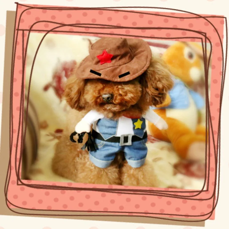 Funny Dog Cats Coats Costume Cowboy Cosplay Suit For Christmas Uniform Clothes Puppy Hat Suit Dressing Up Party Pet Colothes (5)
