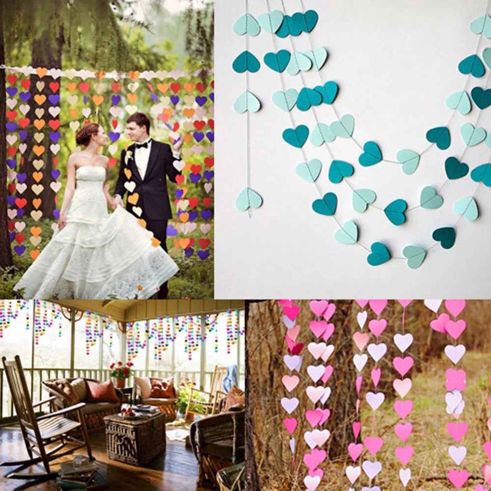 

New 4M Colorful Handmade Heart Paper Garland Banners Children Room Wall Hangings Props Decorating Wedding Party Decoration