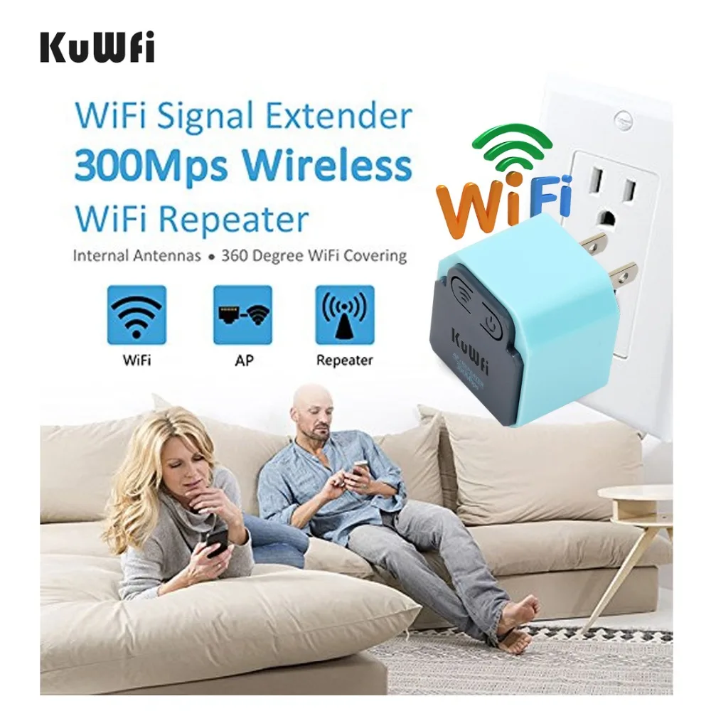 

KuWFi 300Mbps Wireless Wifi Repeater 2.4Ghz WI-FI AP Router 802.11N Signal Amplifier Wifi Range Extender Booster With US/EU Plug